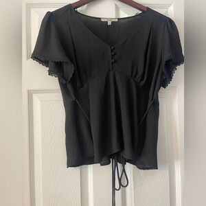 Papaya Black Blouse with Lace Trim